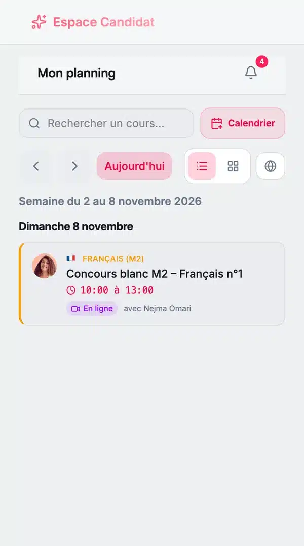 Chaque date dans ton planning, avec ton formateur
